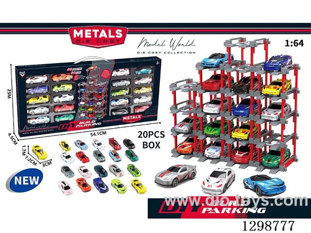 1:64 free wheel Die-Cast car DIY Parking Lot Set 20 Cars with 20 Parking Spaces