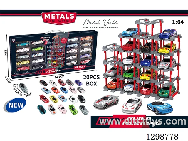 1:64 free wheel Die-Cast car DIY Parking Lot Set 20 Cars with 20 Parking Spaces