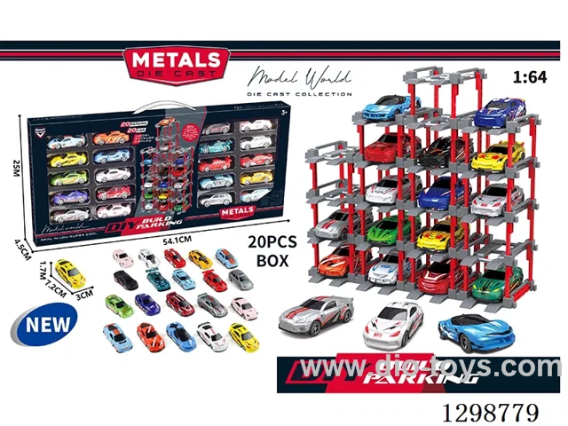 1:64 free wheel Die-Cast car DIY Parking Lot Set 20 Cars with 20 Parking Spaces