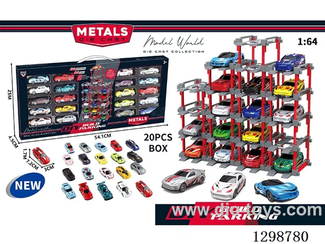 1:64 free wheel Die-Cast car DIY Parking Lot Set 20 Cars with 20 Parking Spaces