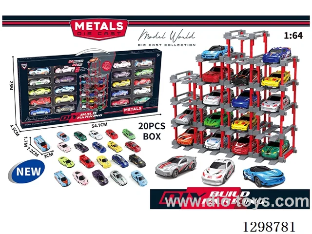 1:64 free wheel Die-Cast car DIY Parking Lot Set 20 Cars with 20 Parking Spaces