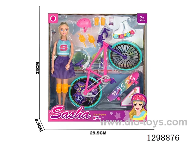 11.5-Inch 13-Joint Doll with Helmet, Knee Pads, Roller Skates, Bicycle, and Skateboard