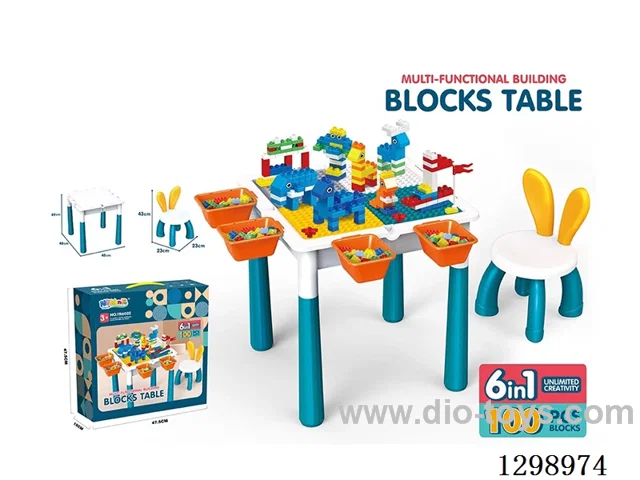 Building Block Table + 100 Basic Bricks + 1 Chair (includes booster seat and storage box)