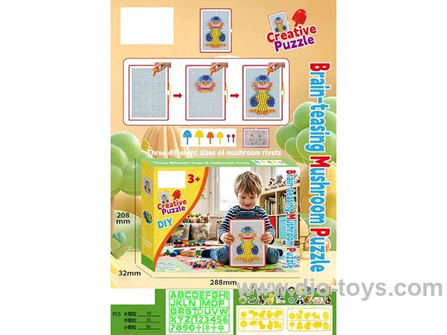 DIY building block mushroom nail upgraded animal set with number and English combination. Large particles: 30 pieces, medium particles: 36 pieces, small particles: 96 pieces.