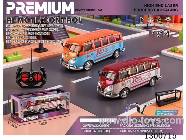 1:14 Bus with Lights, 4ch RC Car (battery included)