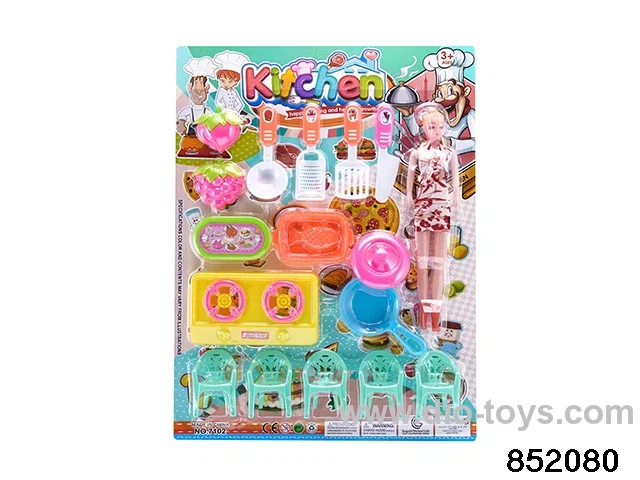 kitchen set with doll in blister card