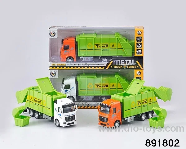 1:32 pull back alloy garbage truck in window box