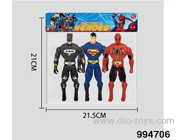 3pcs Spider-Man Batman Superman 16CM with lights in PP bag with header