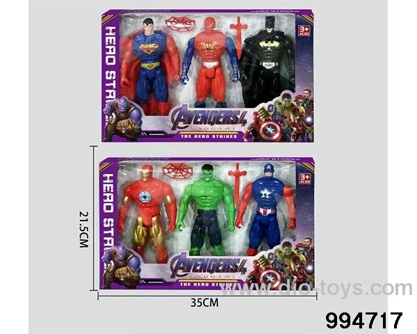 3pcs Spider-Man Batman Superman US Captain Hulk Iron Man 21CM in opp bag