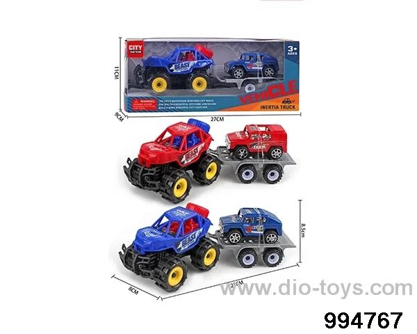 Inertia racing car towing taxiing Hummer in window box