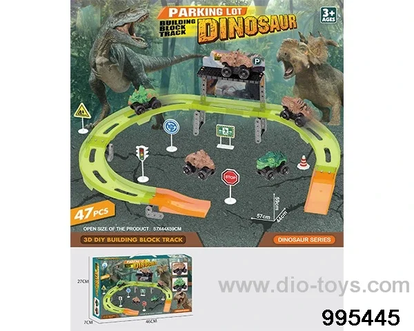 DIY dinosaur building block parking lot in 47PCS window box