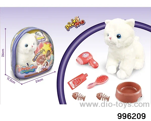 Plush cat pure white English short cat+BB whistle+nursing suit in PVC packsack