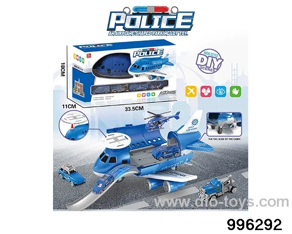 Police series retractable rail aircraft+(3 AB vehicles) (1AB small aircraft) (6 roadblocks) in window box