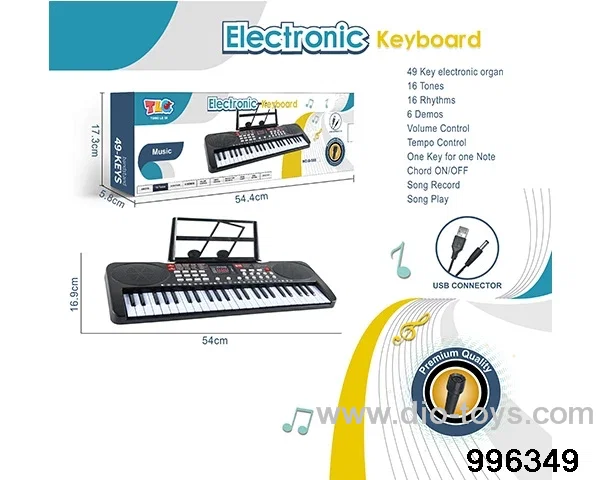 49-key multi-function electronic organ with microphone, USB interface cable, music rack in color box