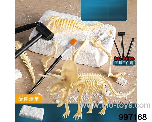 Triceratops dinosaur skeleton fossils+three-piece kit in box