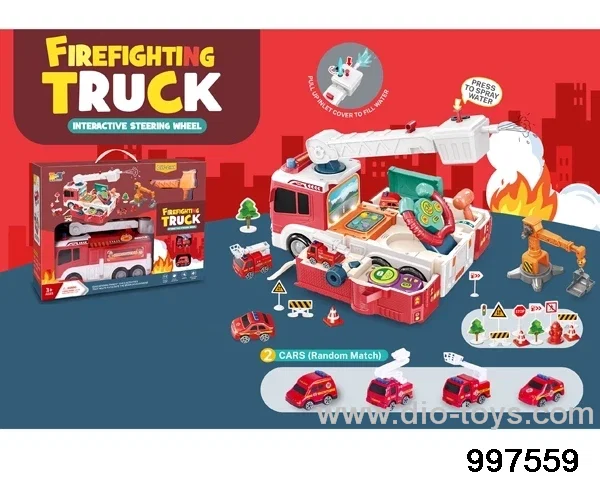 2 in 1 musical interactive steering wheel multifunctional deformational fire-fighting truck with lights