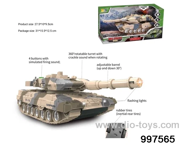Inertial tank with firing sound and fliashing light - desert yellow