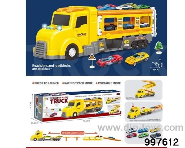 American-style longheaded yellow inertial truck with catapult track with sound and light