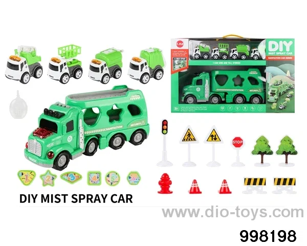 Spray container truck with friction car