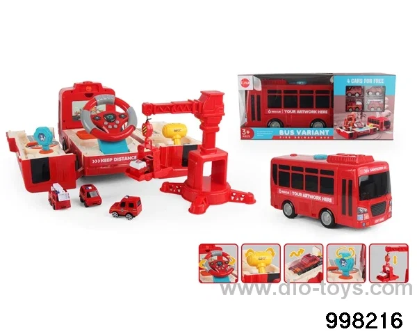 Sound and light story car with 4pcs pull back alloy car