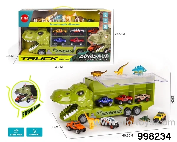 friction dinosaur storage car with 6pcs free wheel alloy car