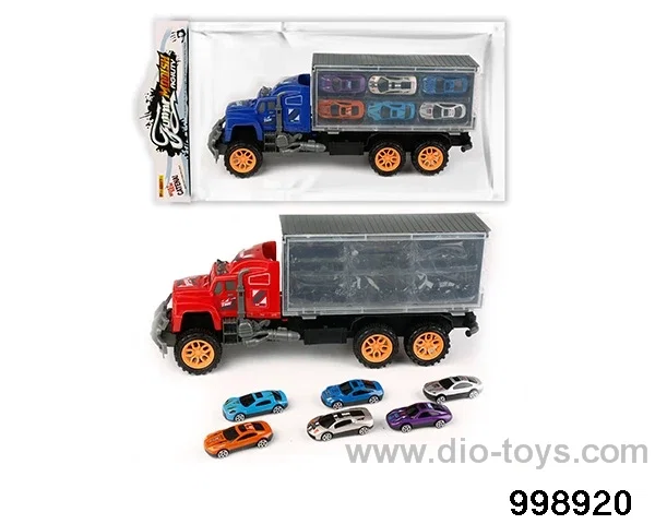 Inertia trailer carriage towing 6 racing cars (alloy) in PVC bag